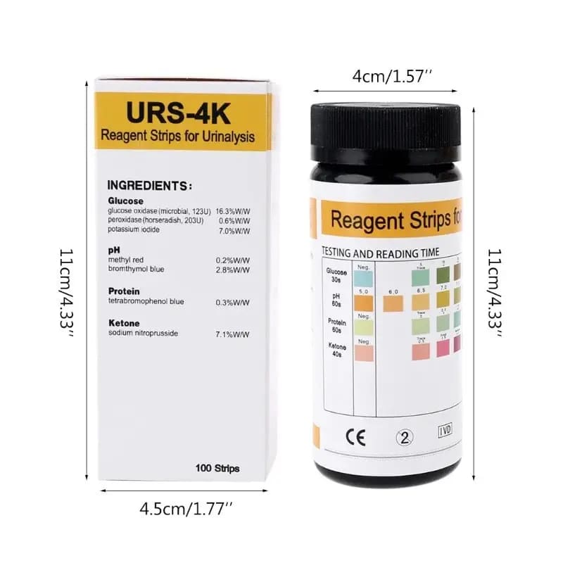 9eight5 URS-4K urinalysis reagent strips for 4 parameters, 100 strips, versatile tools & kits for medical testing.