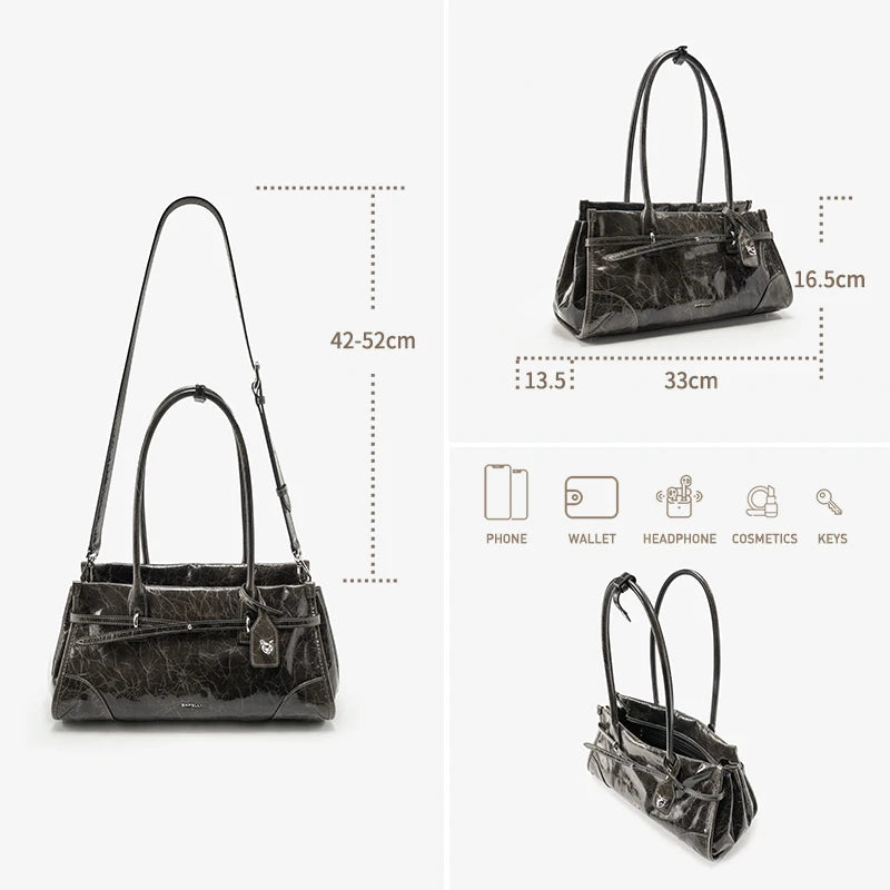 BAFELLI Vintage Soft Leather Baguette Shoulder Bag