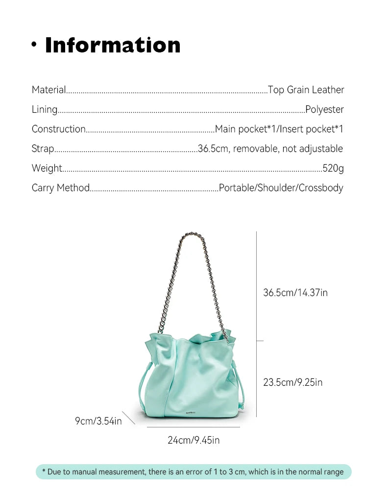 BAFELLI Genuine Cowhide Leather Bucket Handbag