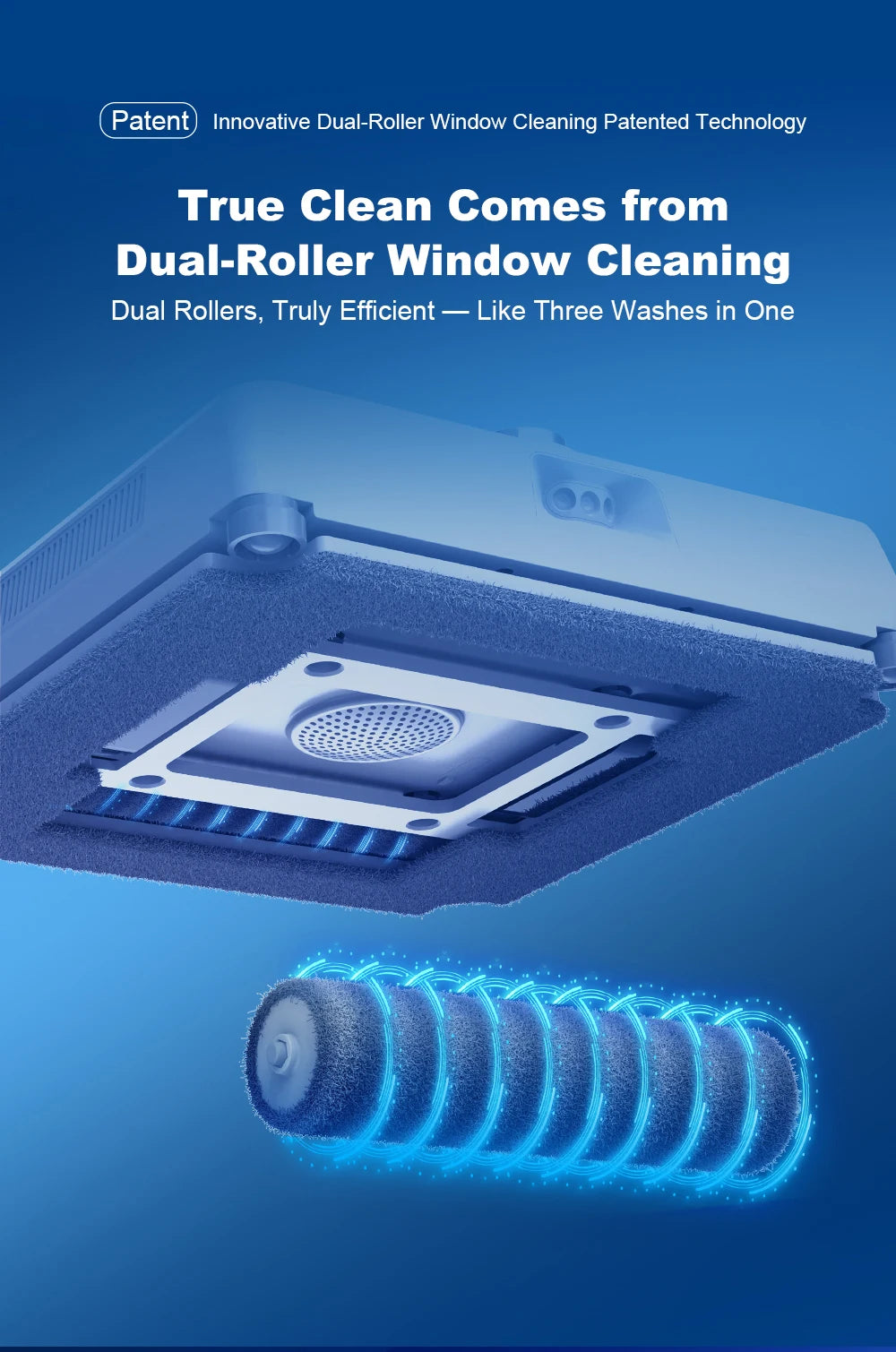 Liectroux S9 robot window cleaner in action on glass surface with sleek design and cleaning arms visible.
