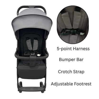 Roam Compact Travel-Friendly Stroller with Extended Canopy - BLACK