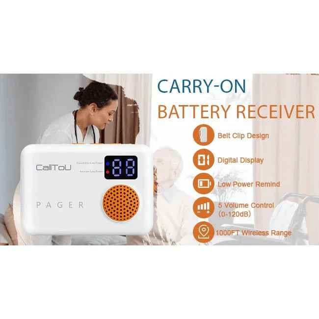 Wireless Caregiver Pager with 2 SOS Buttons (Up to 300mtrs range)