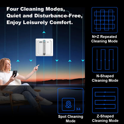 Liectroux S9 robot window cleaner attached to a glass window, demonstrating its automated cleaning function and sleek design.
