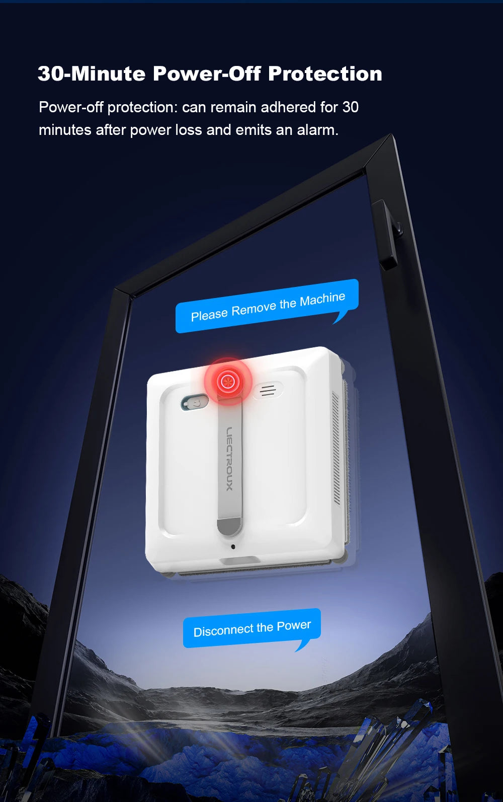 Robot window cleaner from Liectroux S9 model, showcasing its sleek design and cleaning pads for spotless windows.