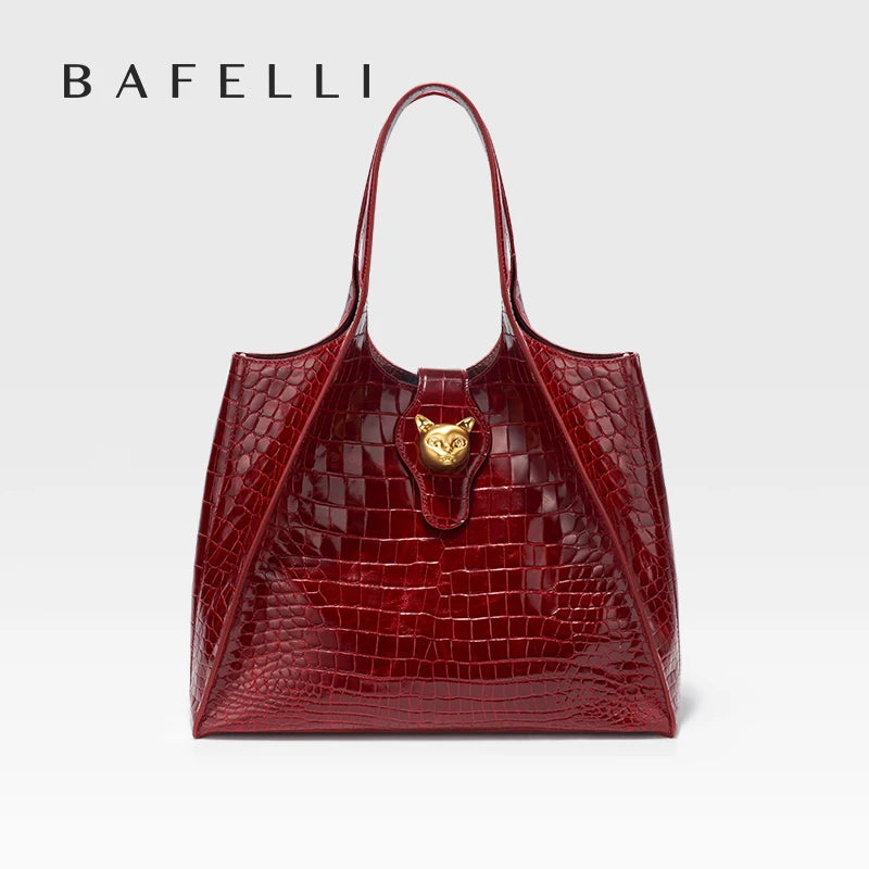 BAFELLI Full-Leather Crocodile-Pattern Large Tote Bag
