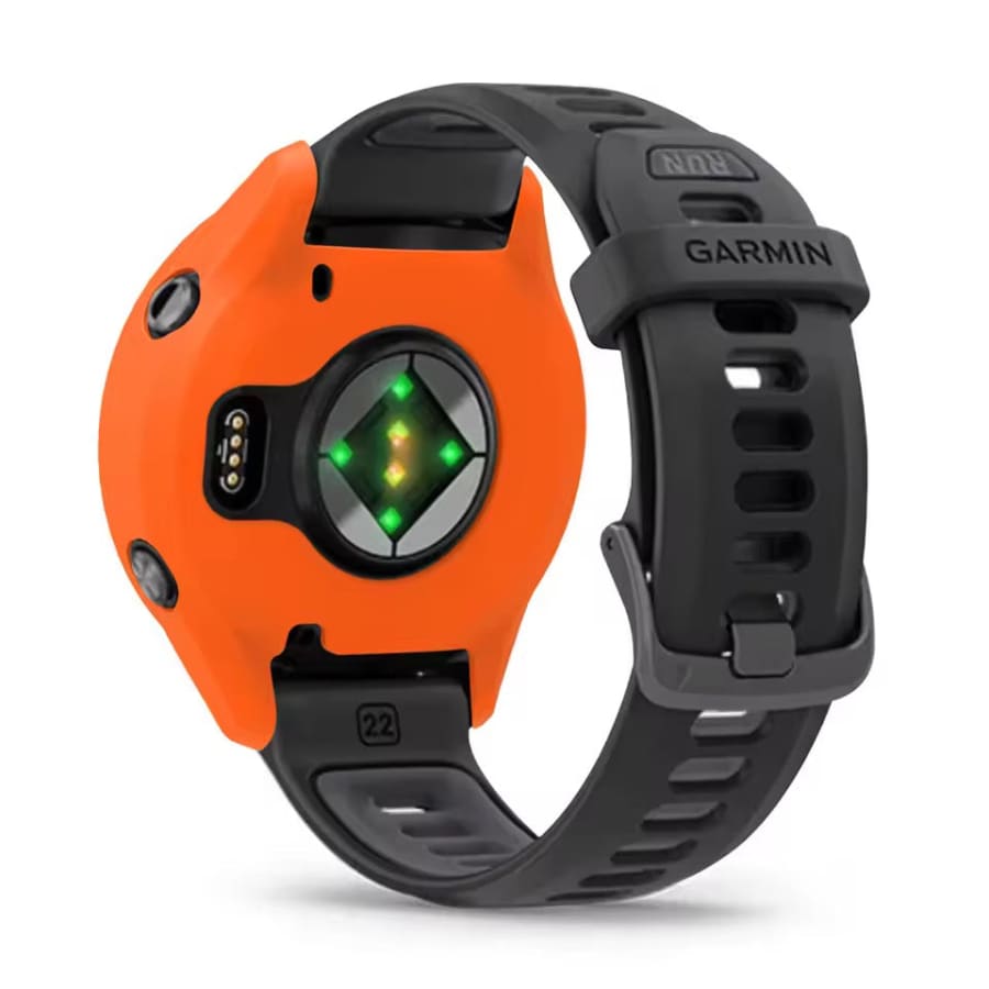 Orange protective watch case for Garmin Forerunner 970, made by That Watch Shop, shown on a watch face with a snug fit.