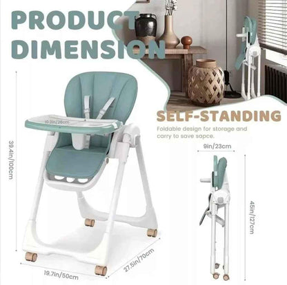 Elevate Adjustable and Folding High Chair with Locking Wheels and Storage Basket - GREY