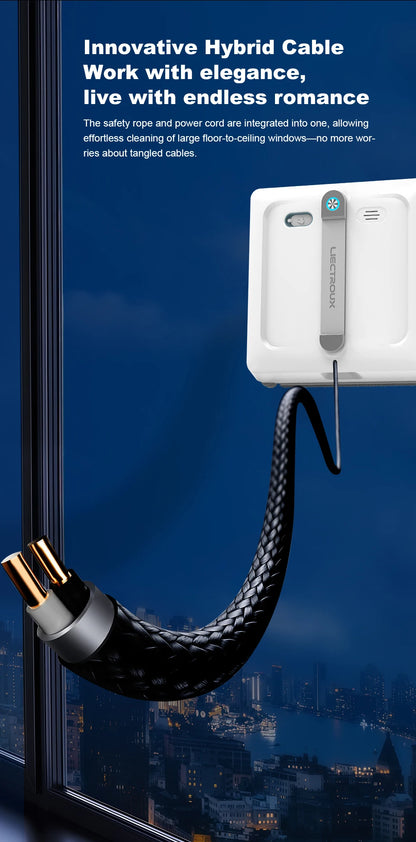 Liectroux S9 robot window cleaner in action on a glass window, showcasing its sleek design and cleaning capabilities.
