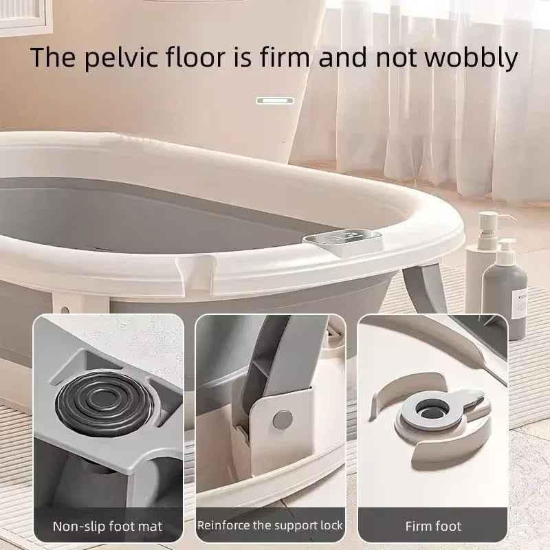 Foldable Baby Bath with Digital Thermometer & Newborn Support Rack - GREY