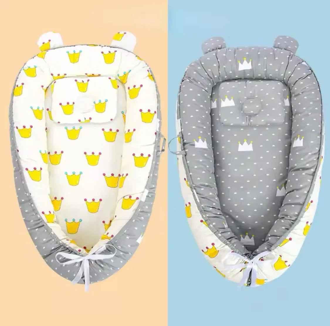 Reversible Baby Lounger with Pillow – Adjustable Portable Baby Bed & Bassinet