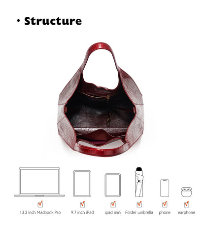 BAFELLI Full-Leather Crocodile-Pattern Large Tote Bag