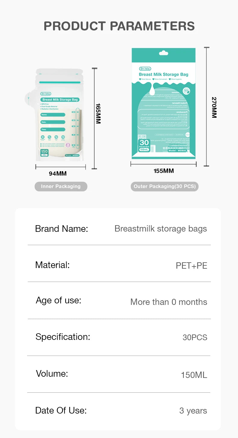 MAMIJOY Temperature Display Breast Milk Storage Bag 30PCS 150ML