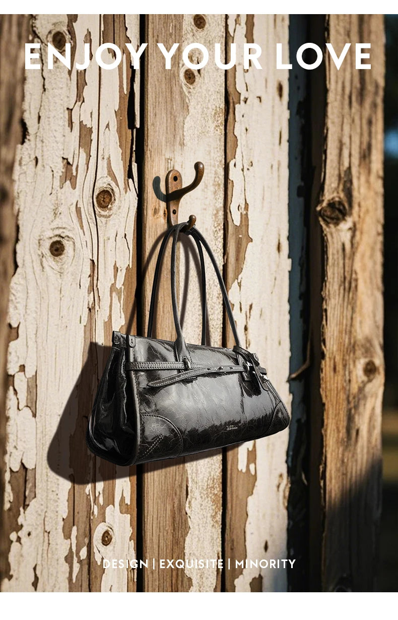 BAFELLI Vintage Soft Leather Baguette Shoulder Bag