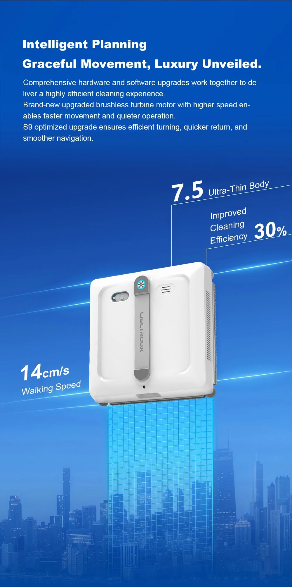 Liectroux S9 robot window cleaner with sleek design, positioned on a glass window for efficient cleaning.