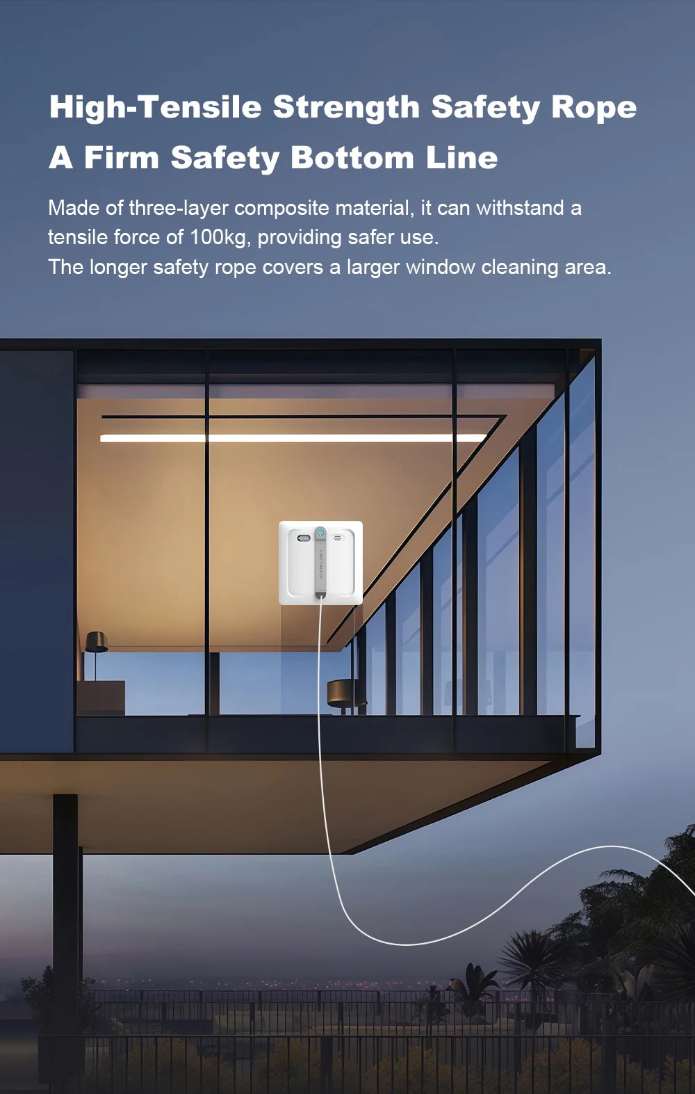 Liectroux S9 robot window cleaner attached to a glass window, demonstrating its cleaning pads and sleek design.