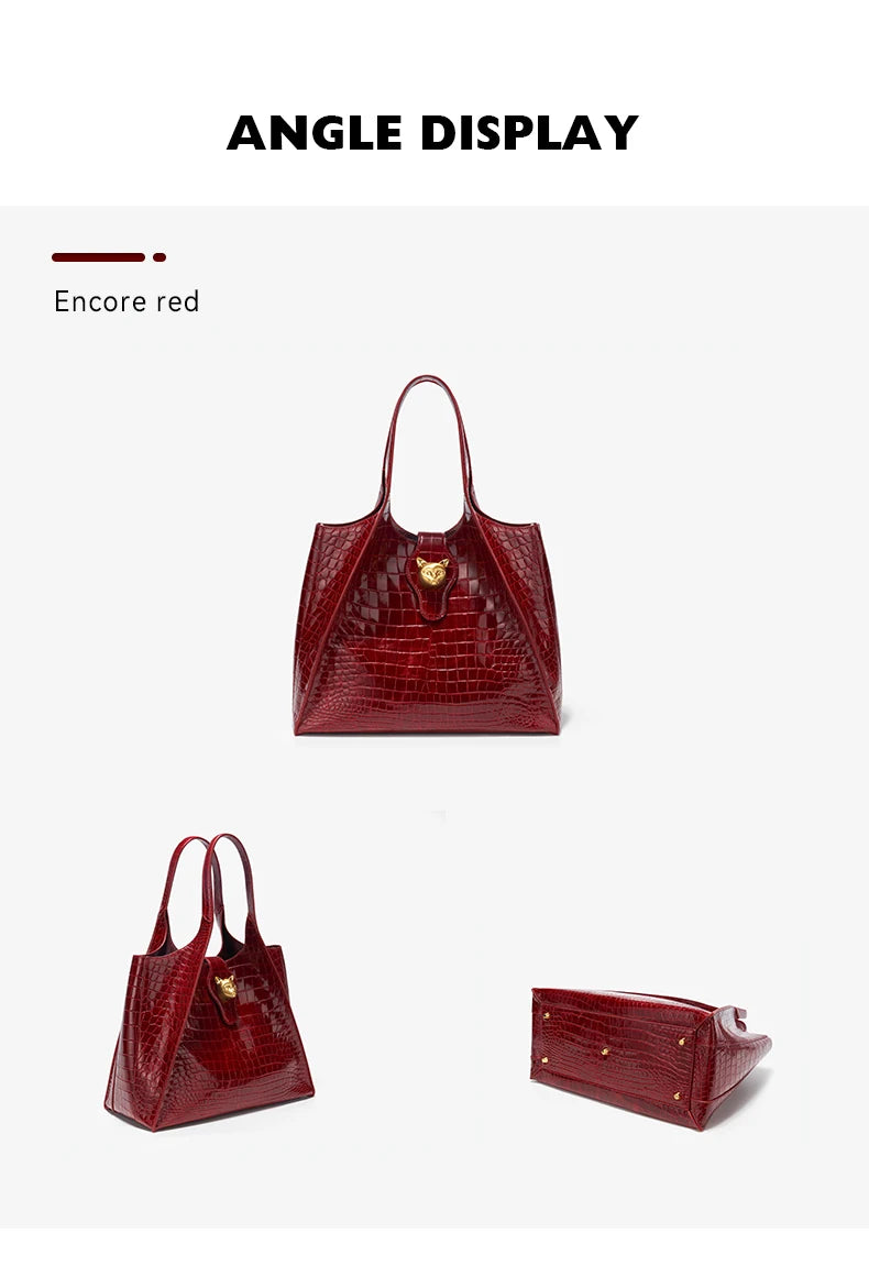 BAFELLI Full-Leather Crocodile-Pattern Large Tote Bag