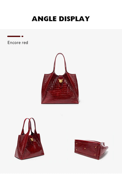 BAFELLI Full-Leather Crocodile-Pattern Large Tote Bag