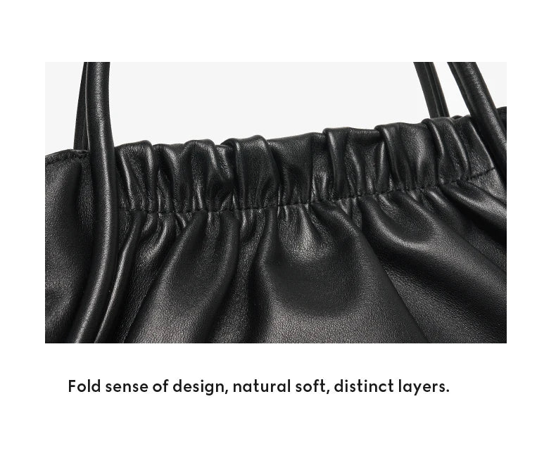 BAFELLI Ruched Genuine Leather Tote Bag