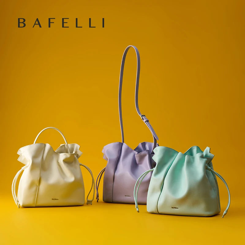 BAFELLI Genuine Cowhide Leather Bucket Handbag