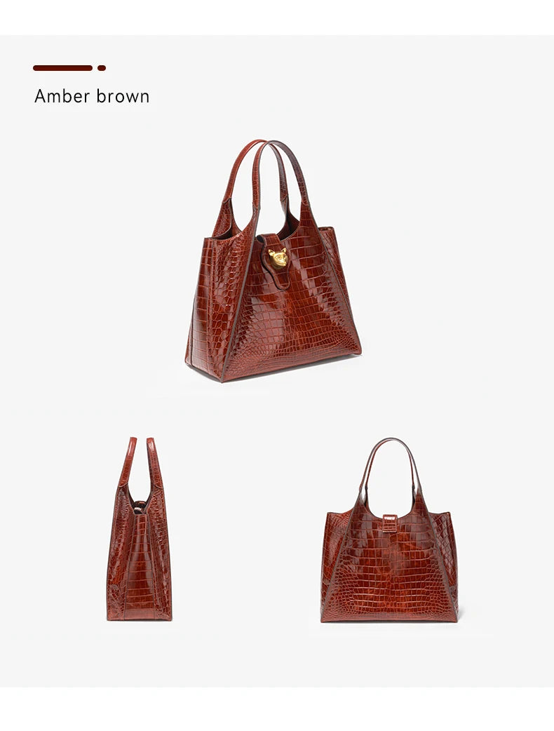 BAFELLI Full-Leather Crocodile-Pattern Large Tote Bag