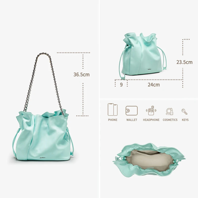 BAFELLI Genuine Cowhide Leather Bucket Handbag