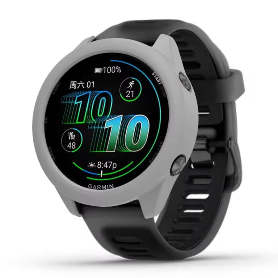 Gray protective watch case for Garmin Forerunner 570 (42mm), designed to safeguard and enhance the watch's appearance.