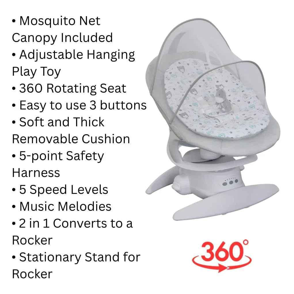 2-in-1 Electric Orbit 3D Advanced Baby Swing & Rocker with 360 Rotation and Toy