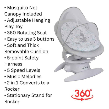 2-in-1 Electric Orbit 3D Advanced Baby Swing & Rocker with 360 Rotation and Toy