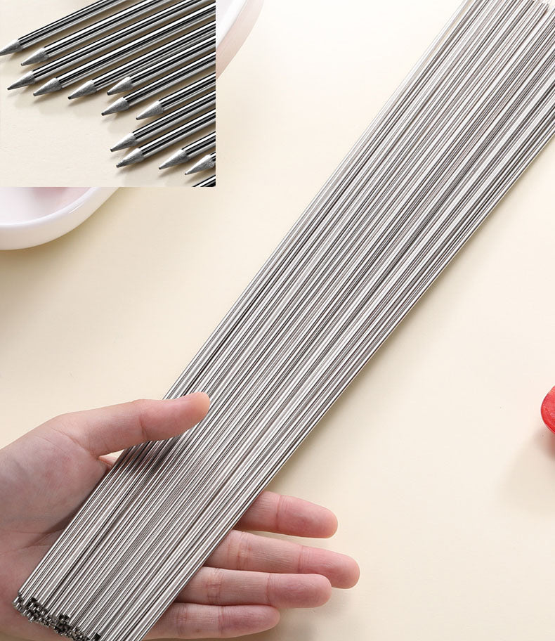 100pcs L 35cm Stainless Steel BBQ Skewers Round Roast Needle Stick Shish Kebab dealonline.co.nz
