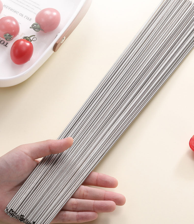 100pcs L 35cm Stainless Steel BBQ Skewers Round Roast Needle Stick Shish Kebab dealonline.co.nz