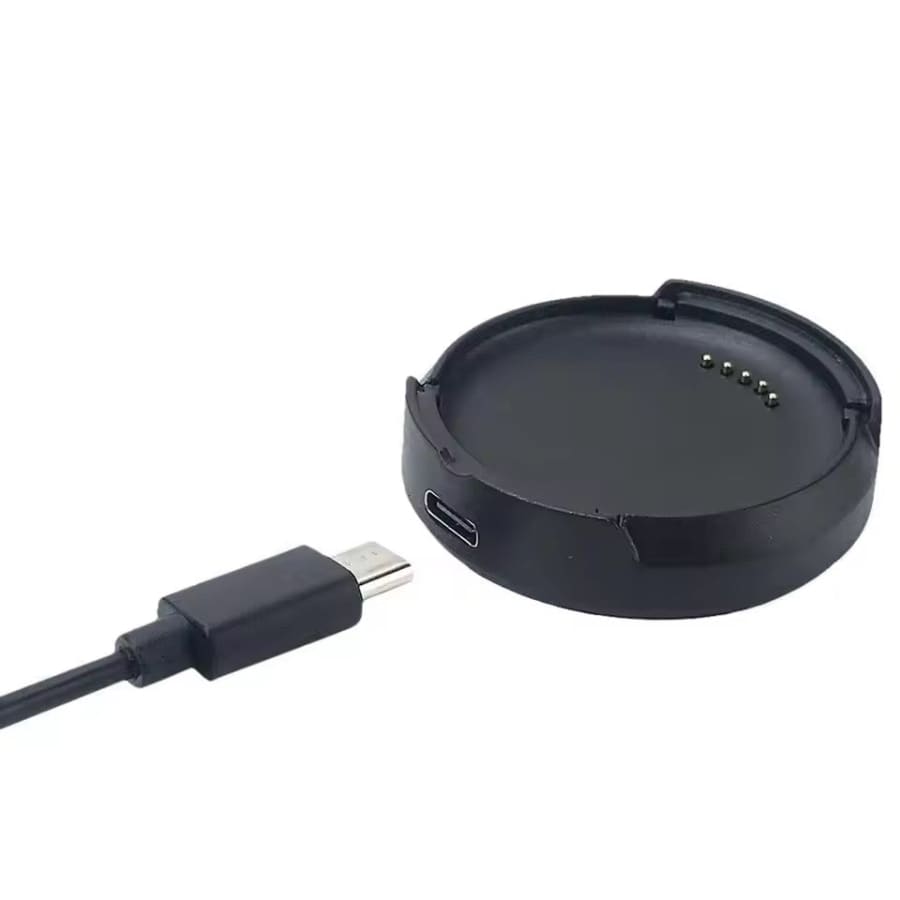 Black 1m charger cable for LG W7 (W315) SmartWatch, compatible charging cable by That Watch Shop, shown connected to smartwatch.