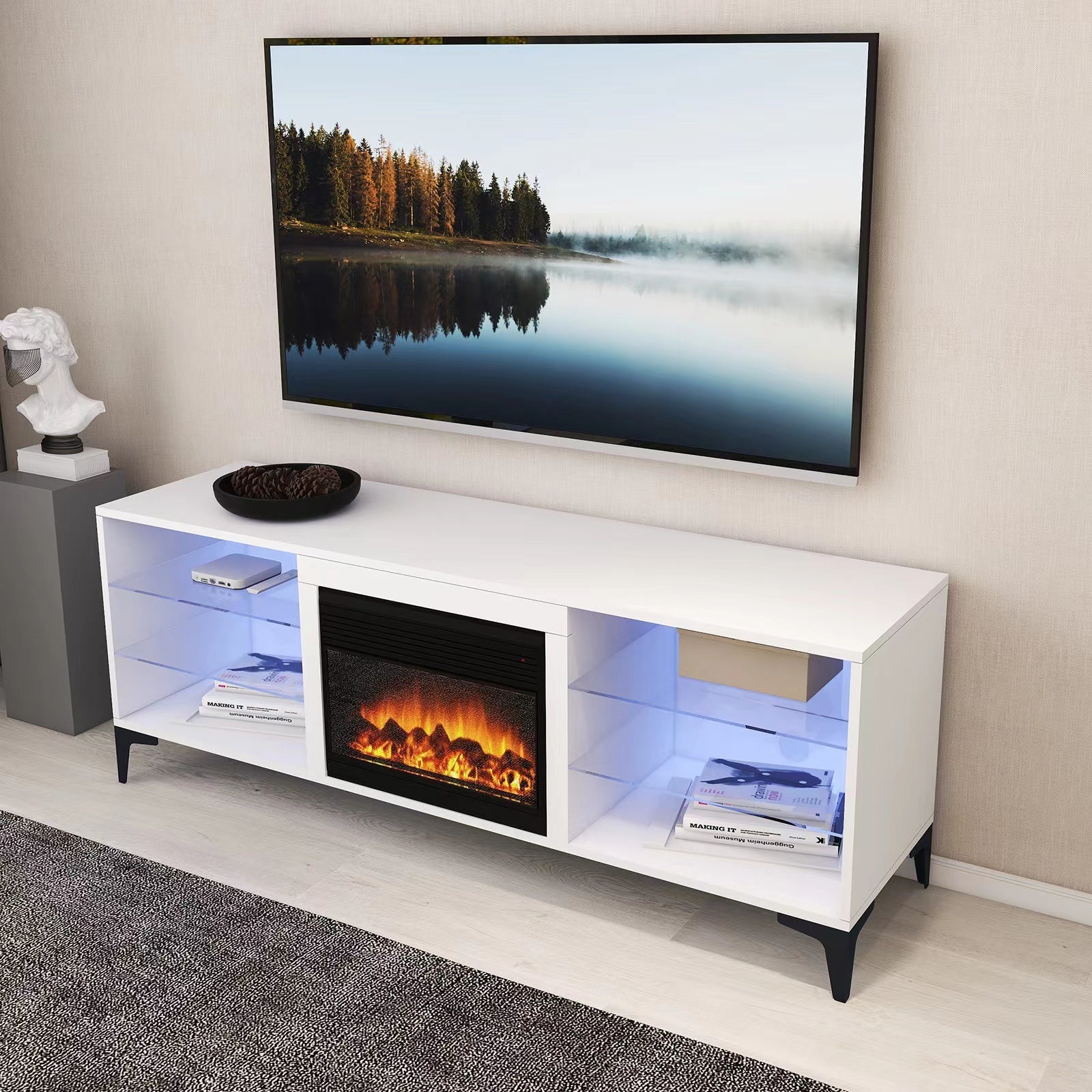 'Dante' RGB LED Lighting TV Unit With Electric Fireplace sue-e furniture