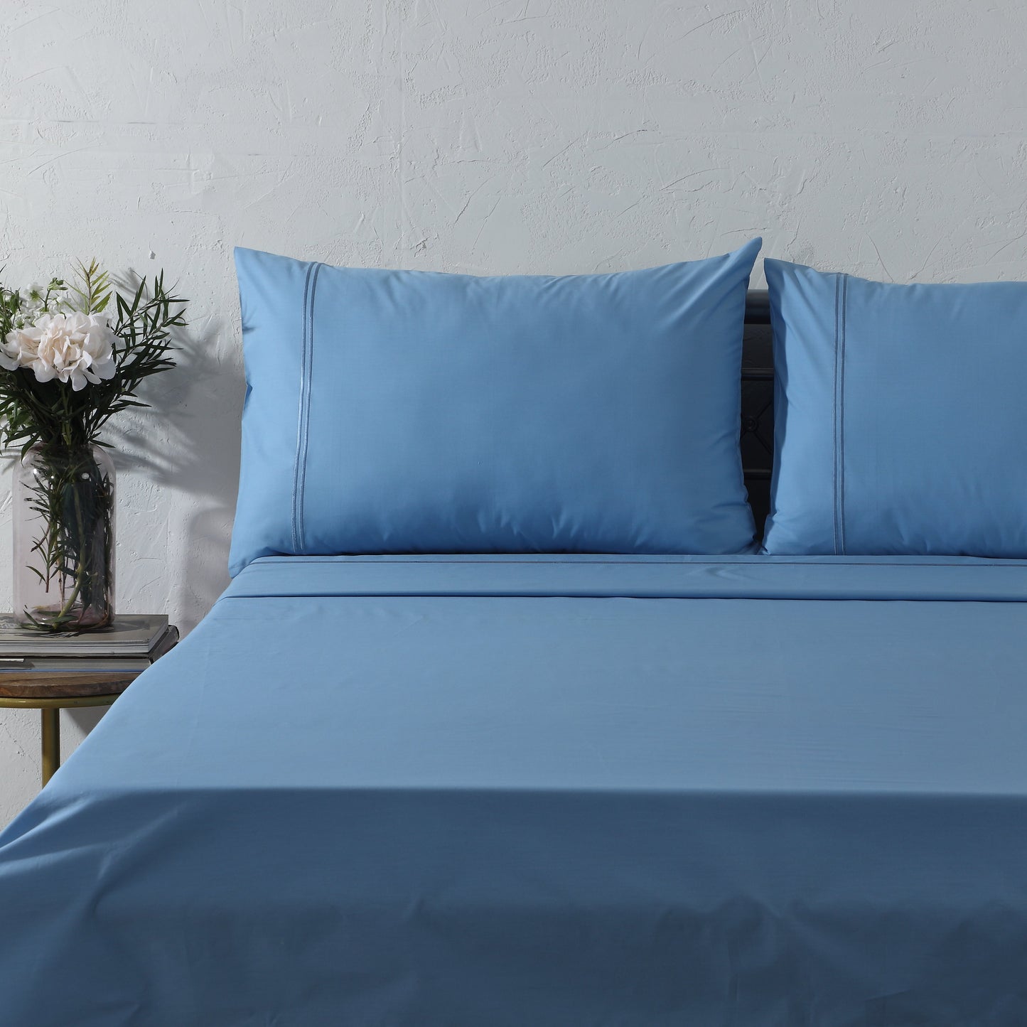 ORGANIC COTTON COLOURED SHEET SET 250TC - BLUE MIRAGE Whites of London NZ