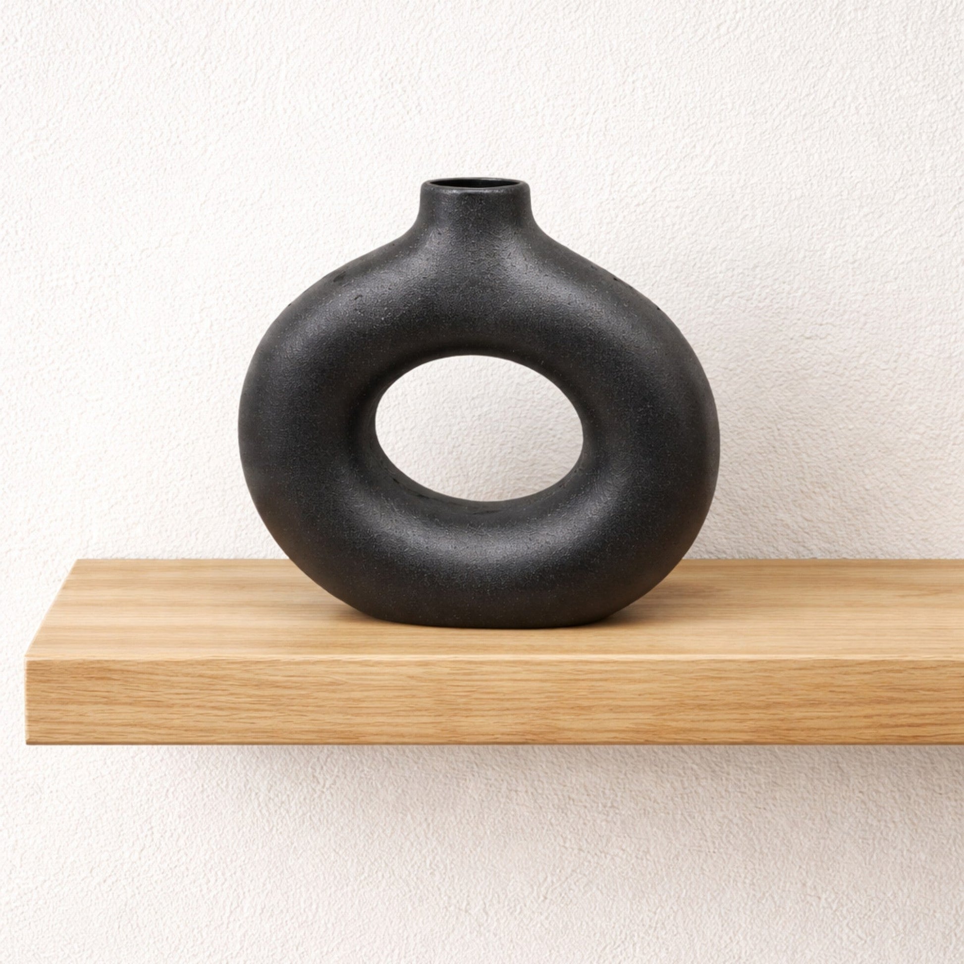 Frankly Cotton Black Sculptural Donut Vase Nest & Stem Homewares