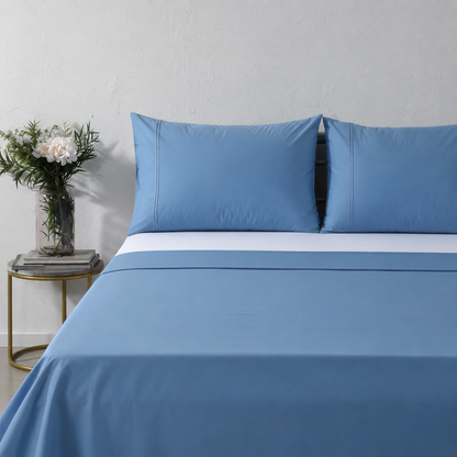 ORGANIC COTTON COLOURED SHEET SET 250TC - BLUE MIRAGE