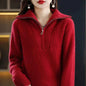 Women's 100% Merino Wool Thick Turtleneck Sweater - Zipper Front, Loose Fit | Winter Warmth
