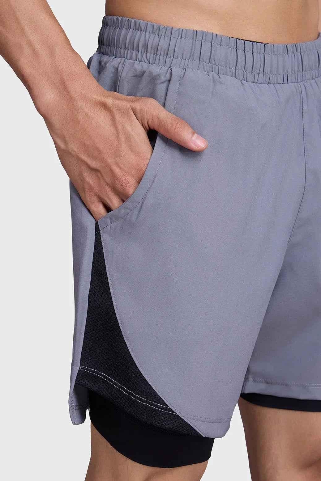 2 in 1 Mesh Shorts Foggy Grey With Black