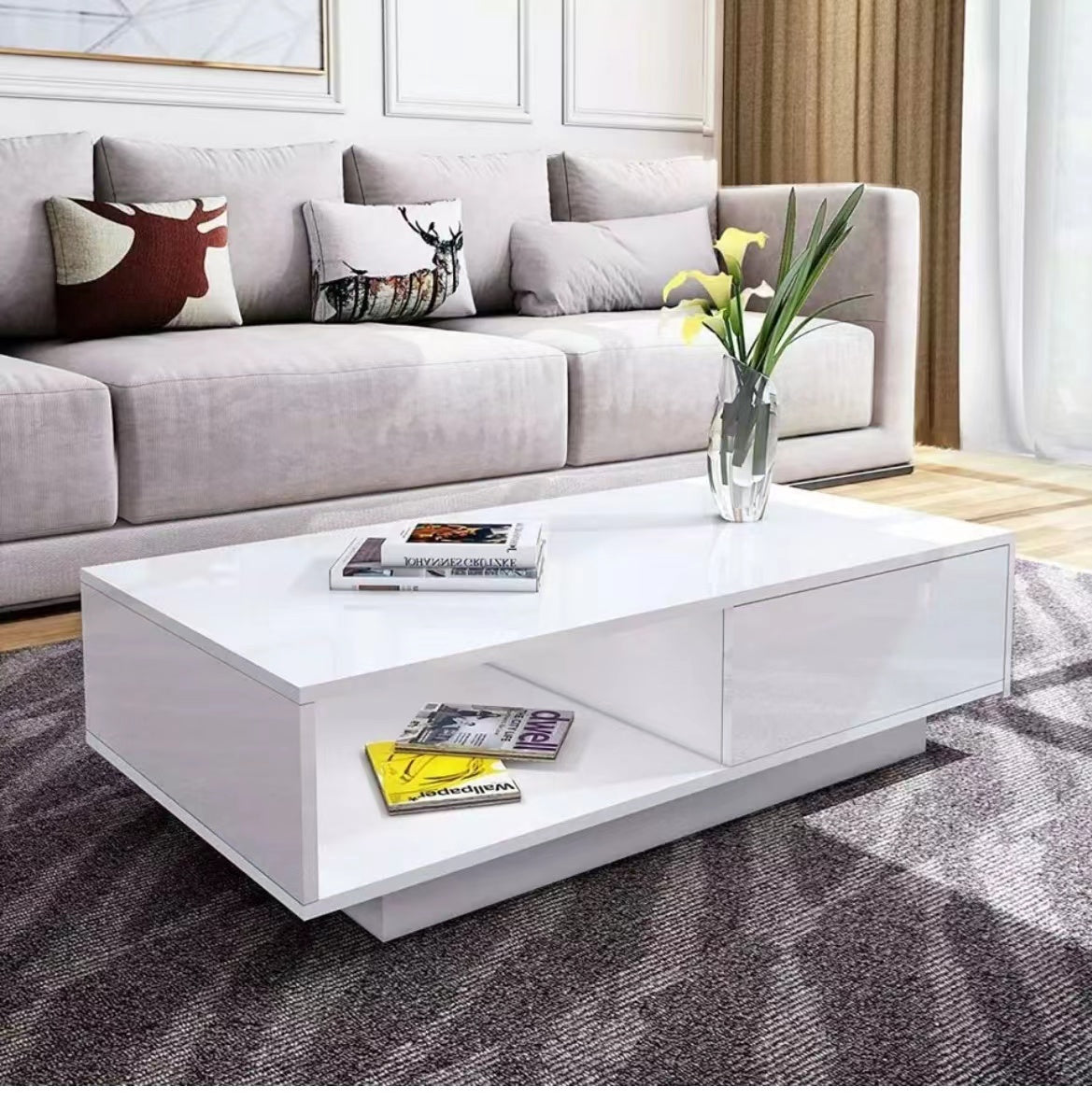 'Romote' White Gloss Coffee table with RGB LED Lighting sue-e furniture