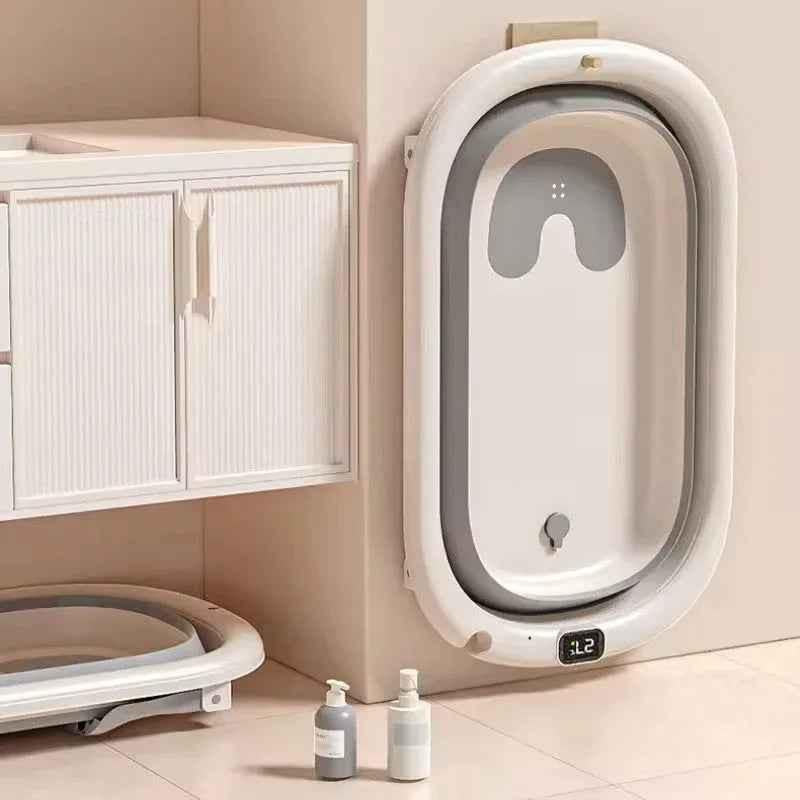Foldable Baby Bath with Digital Thermometer & Newborn Support Rack - GREY