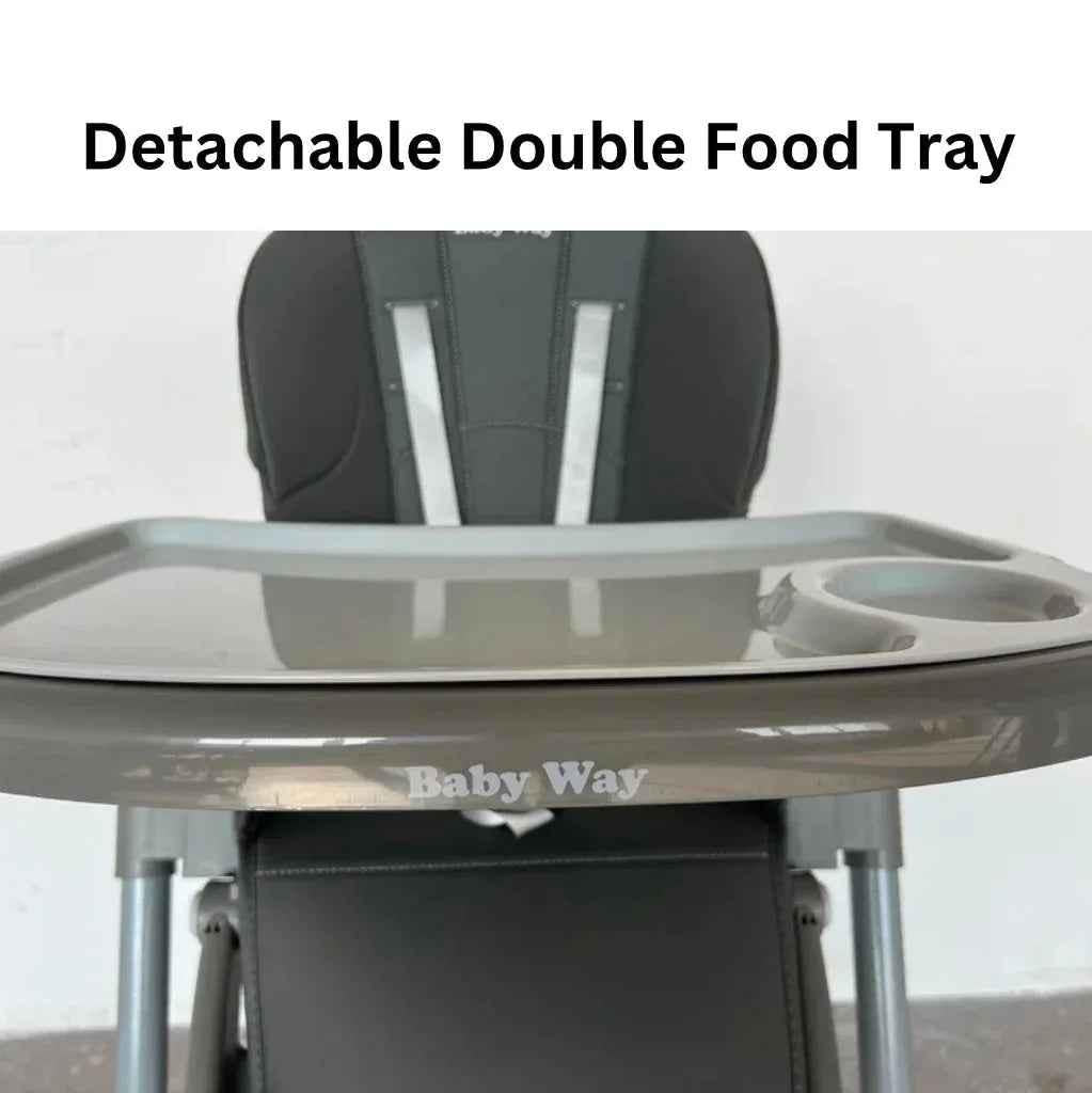 Elevate Adjustable and Folding High Chair with Locking Wheels and Storage Basket - GREY