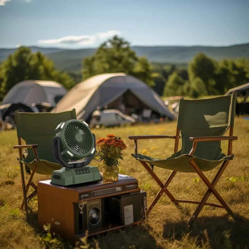 Outdoor Camping Fan with Power Bank and LED Light - Portable 3-Speed Fan