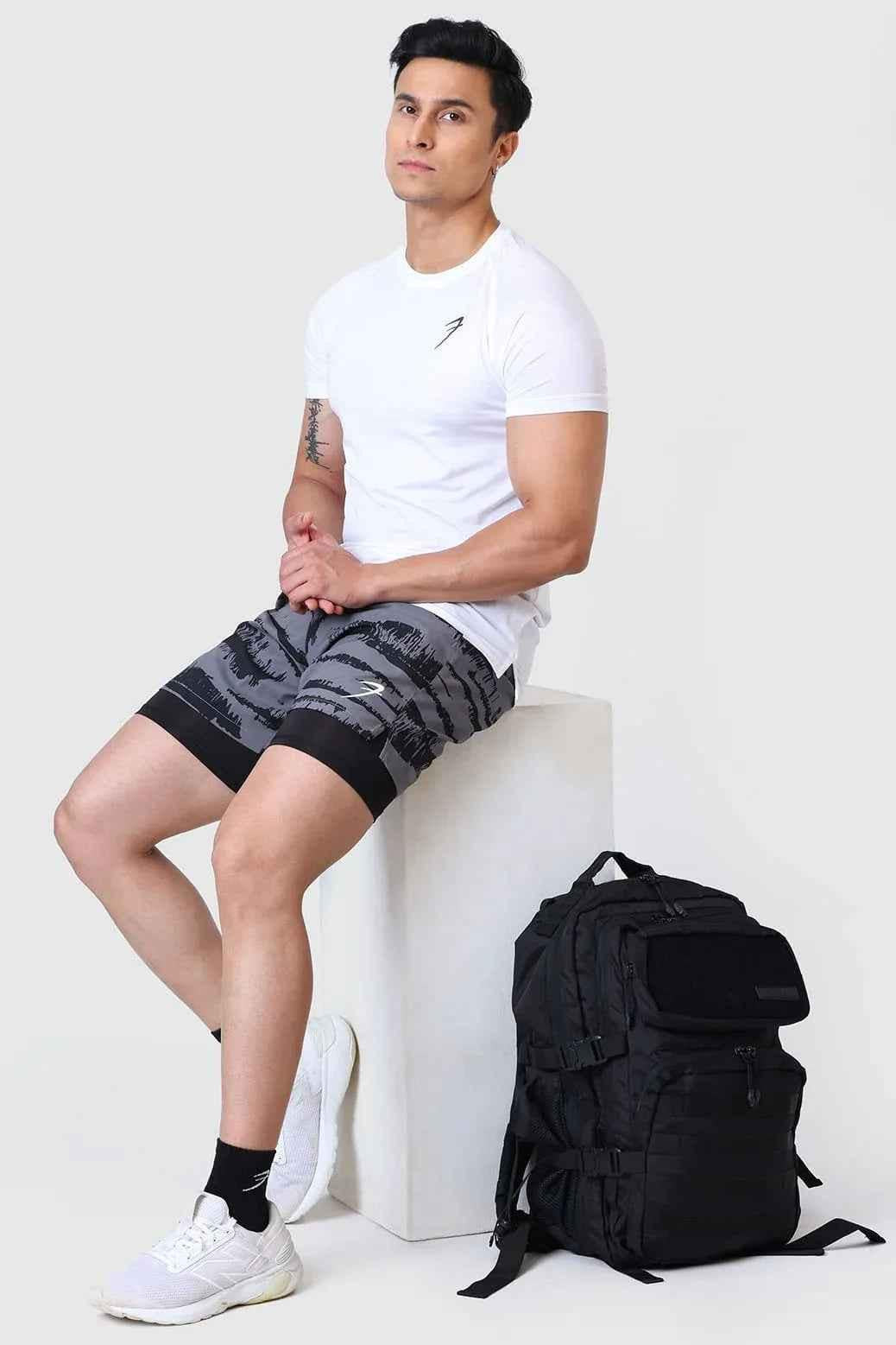 2 in 1 Printed Compression Shorts Gold Grey