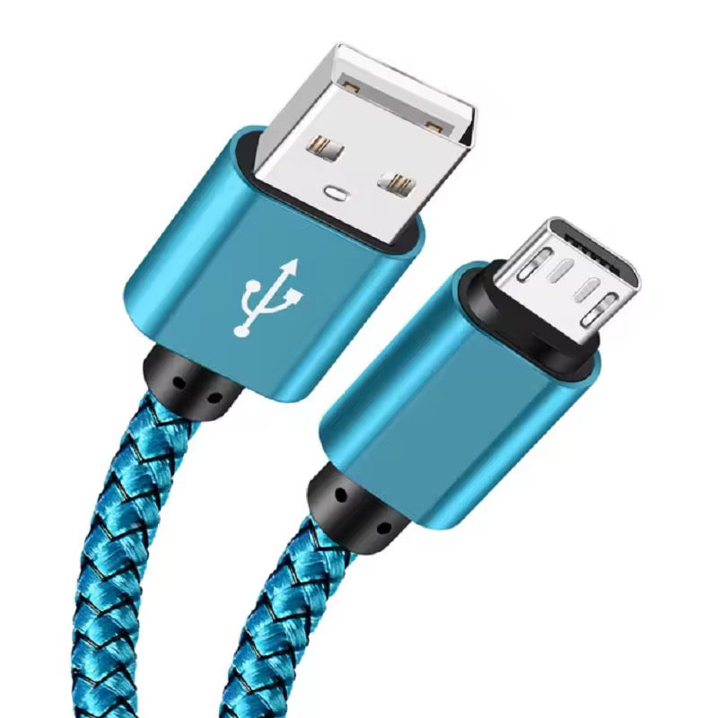 Blue 2m Micro USB charger cable for Samsung phones and tablets, Type B, by 9eight5, showing the cable and connector ends.