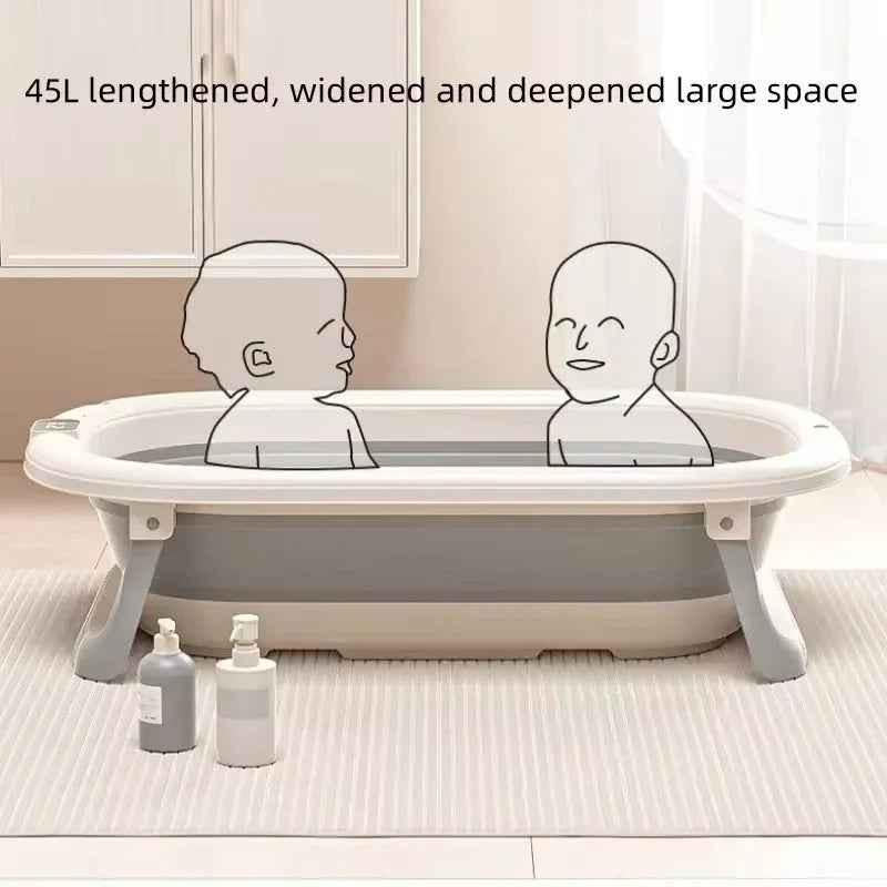 Foldable Baby Bath with Digital Thermometer & Newborn Support Rack - GREY