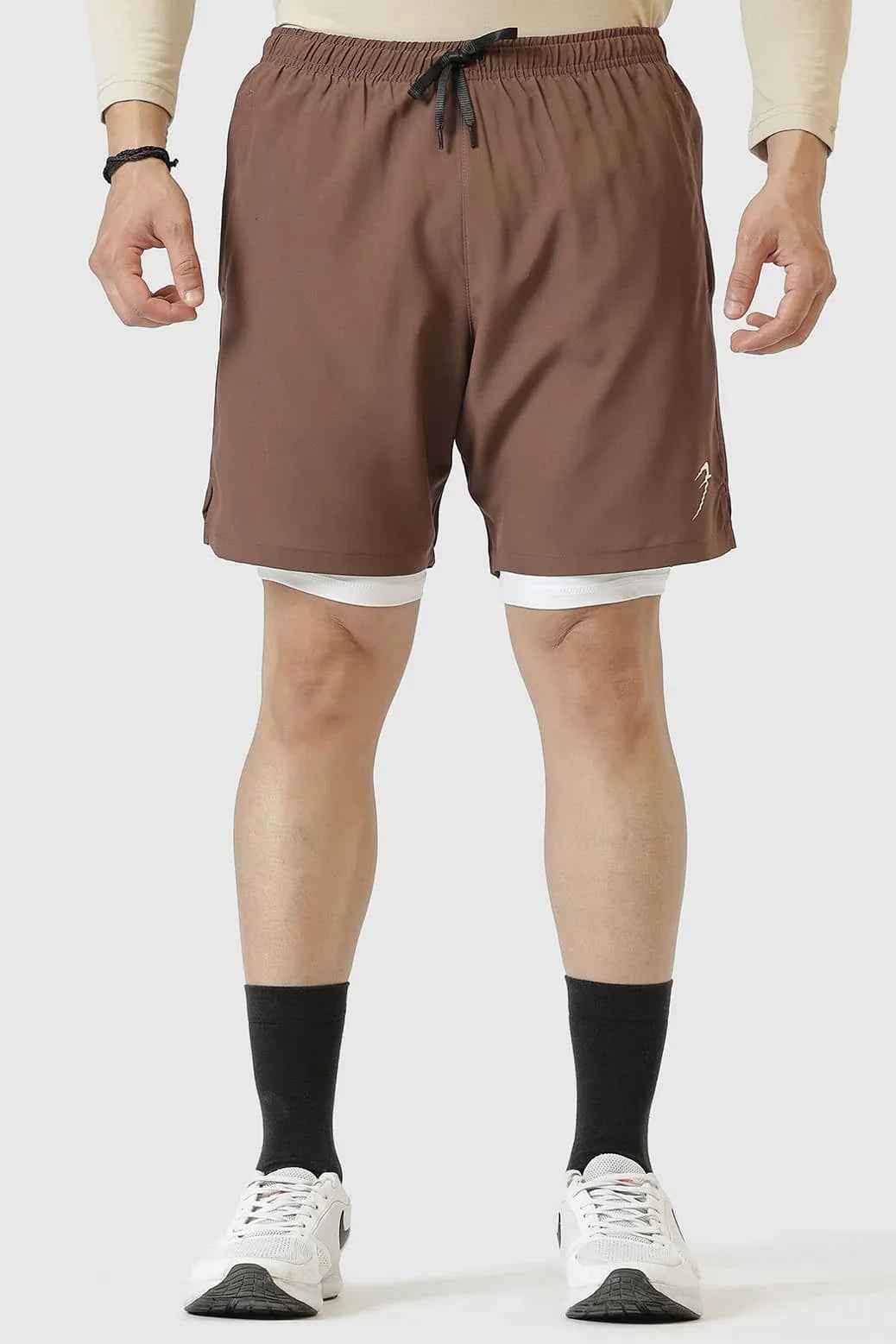 2 in 1 Compression Shorts Brown