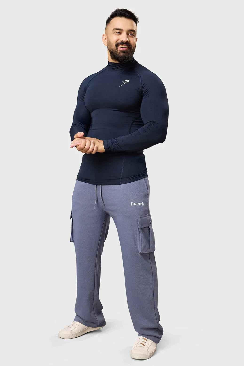High Neck Compression Full Sleeves T-shirt Navy