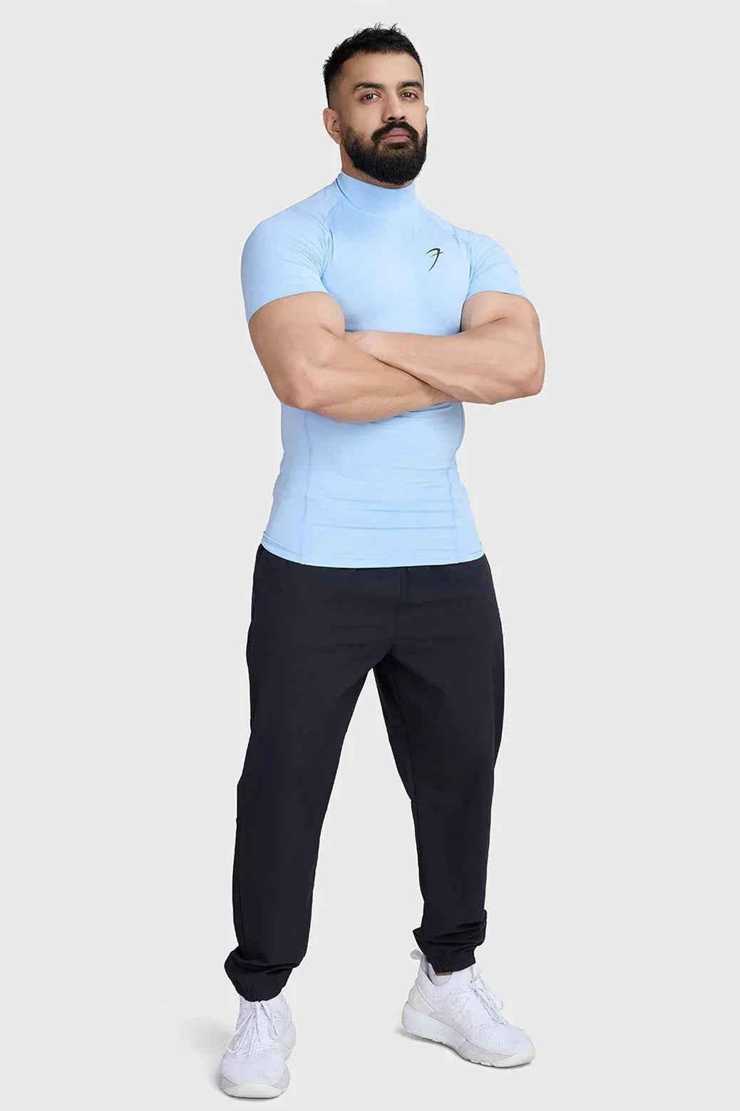 High Neck Compression T-shirt Glacial Blue