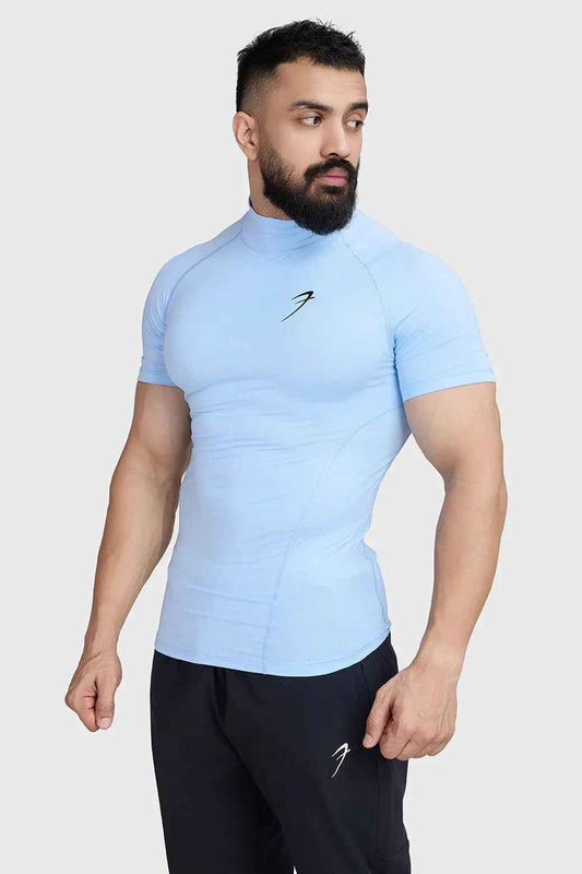 High Neck Compression T-shirt Glacial Blue
