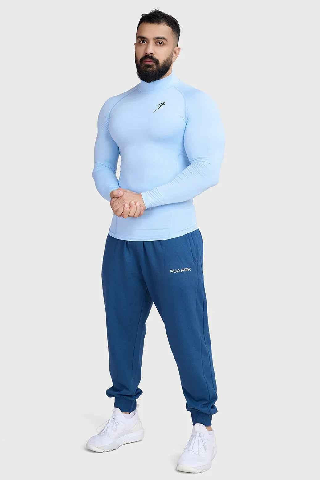 High Neck Compression Full Sleeves T-shirt Glacial Blue