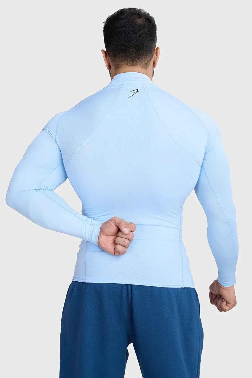 High Neck Compression Full Sleeves T-shirt Glacial Blue